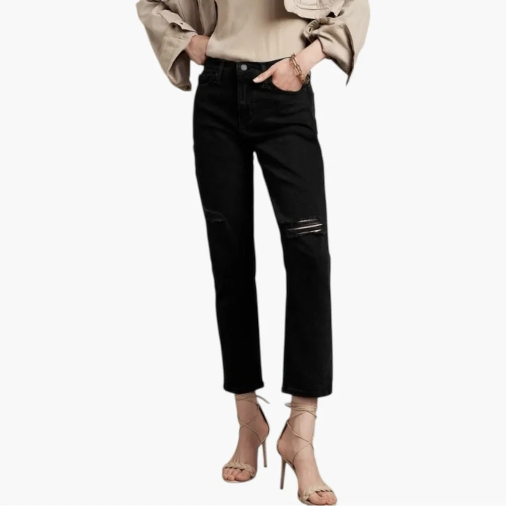 Banana Republic High-Rise Straight Jean in Distressed Washed Black Size 27